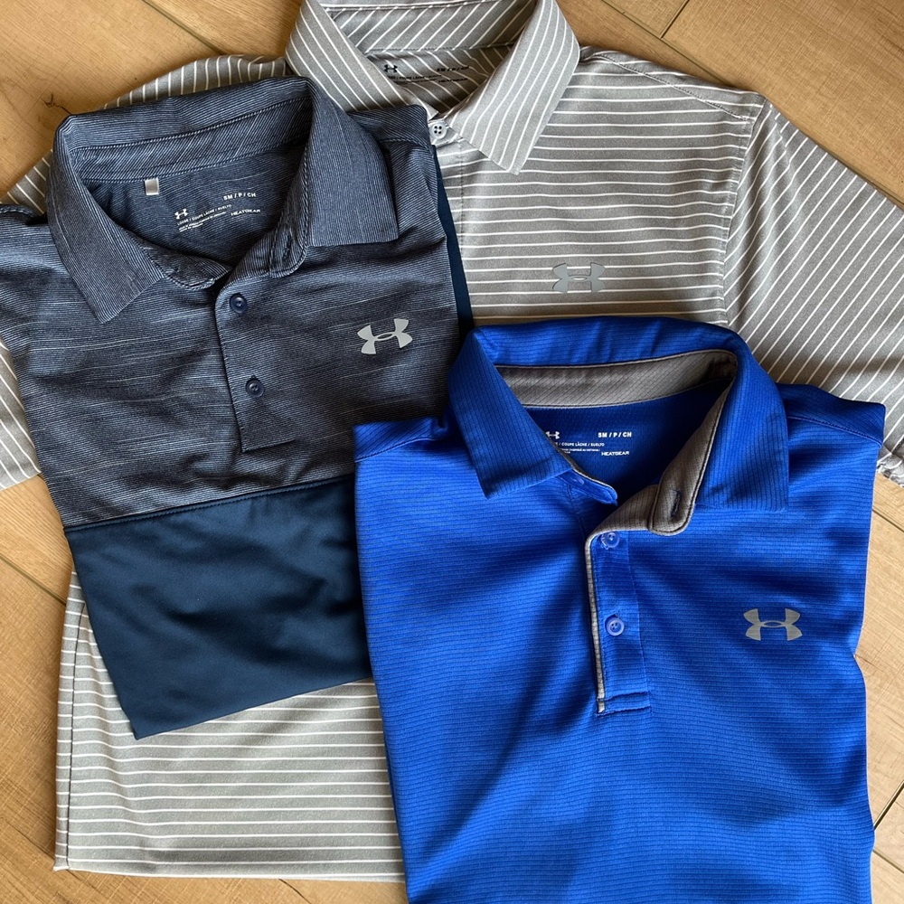Under Armour Men's Polo Shirts - Navy, Blue, and Gray
